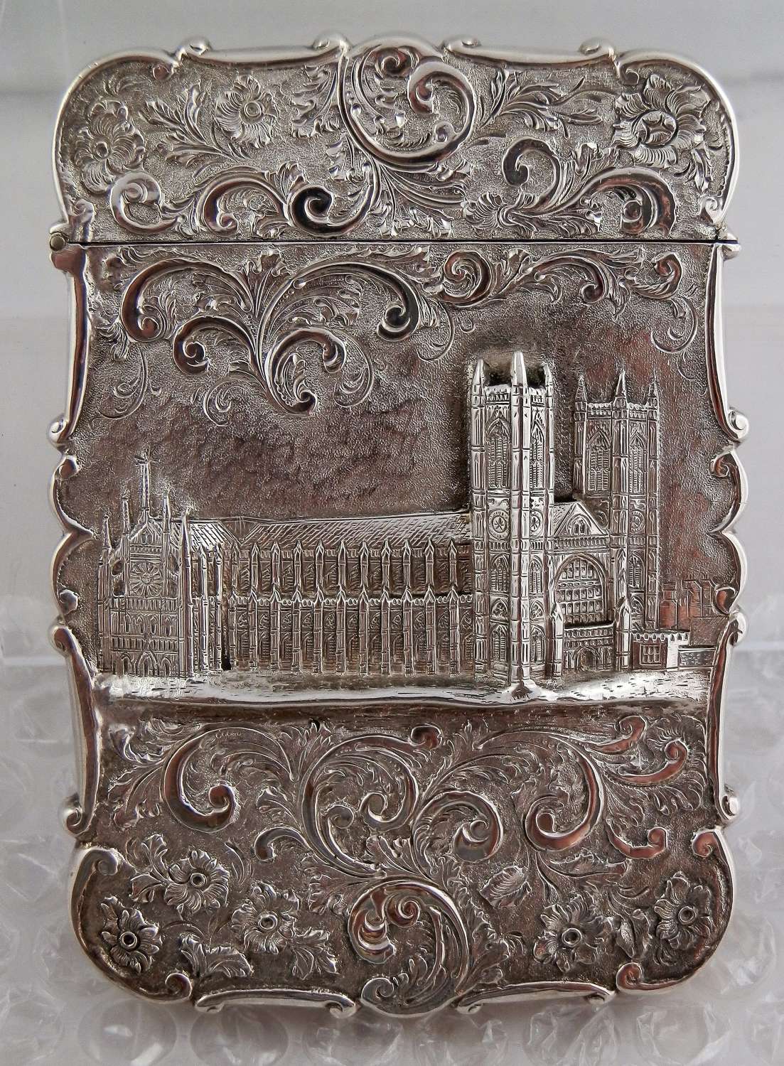 A Victorian silver card case, Westminster Abbey, Nathaniel Mills