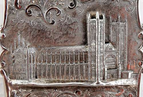 A Victorian silver card case, Westminster Abbey, Nathaniel Mills