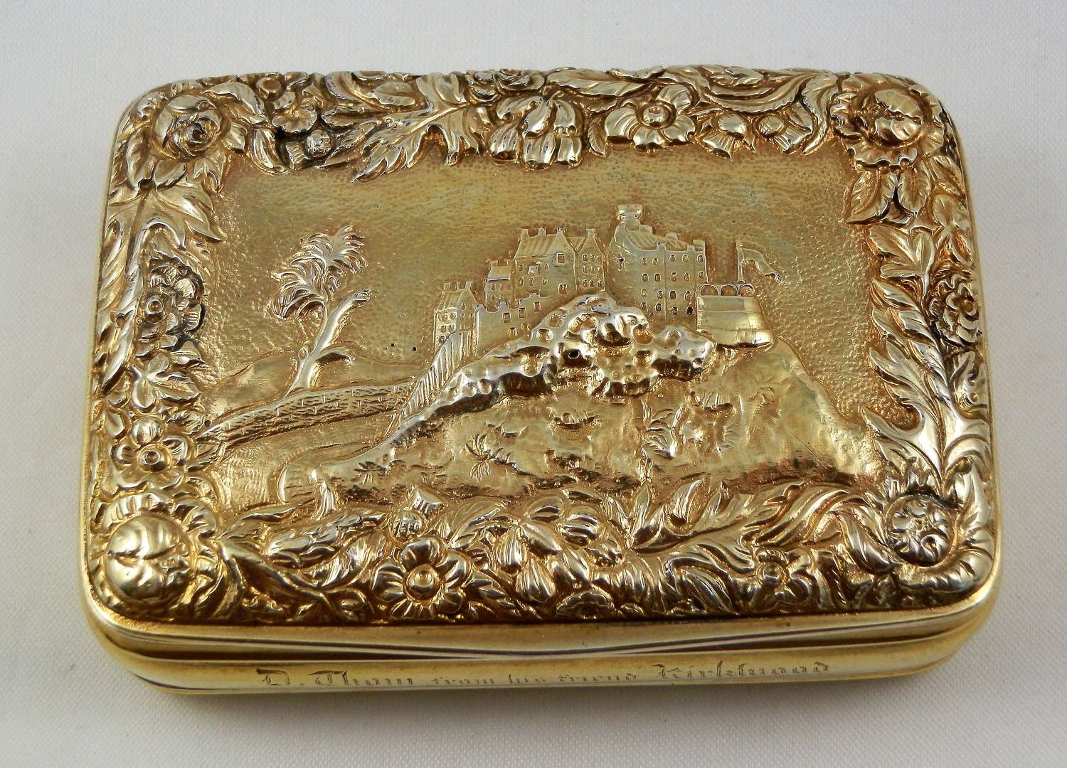 A scarce Georgian Scottish silver gilt table snuff box, 1820