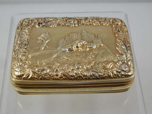 A scarce Georgian Scottish silver gilt table snuff box, 1820