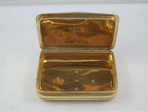 A scarce Georgian Scottish silver gilt table snuff box, 1820