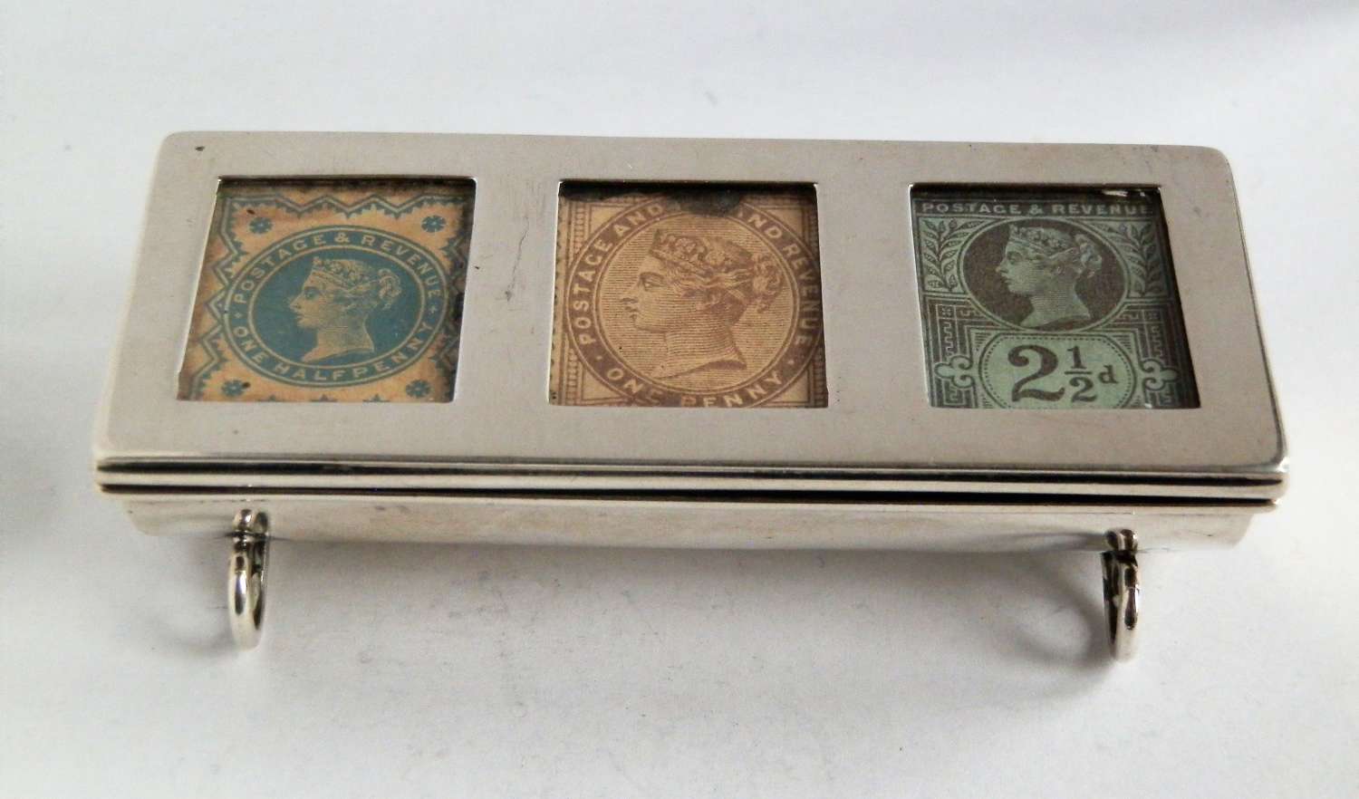 Victorian 3 part silver stamp box, 1898