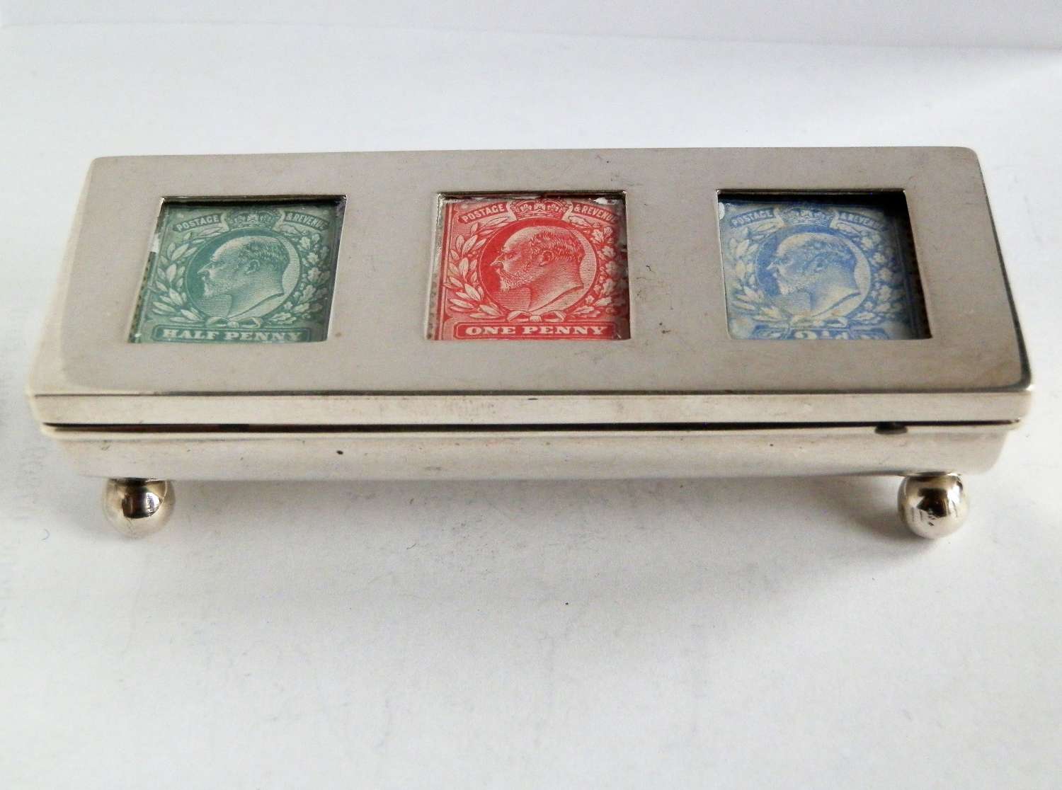 Edwardian silver three part stamp box, 1903