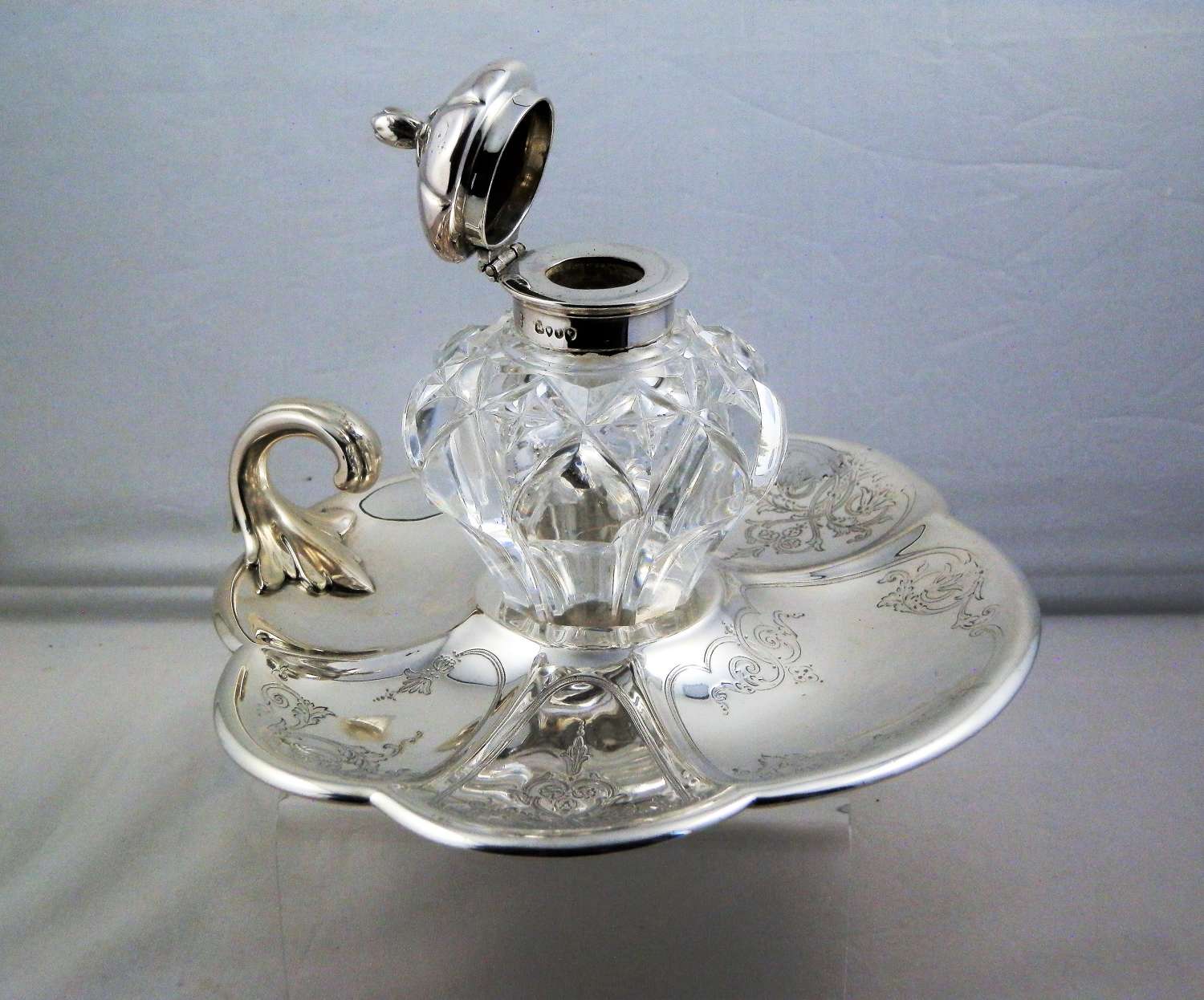 Victorian silver ink stand or inkwell. London 1864
