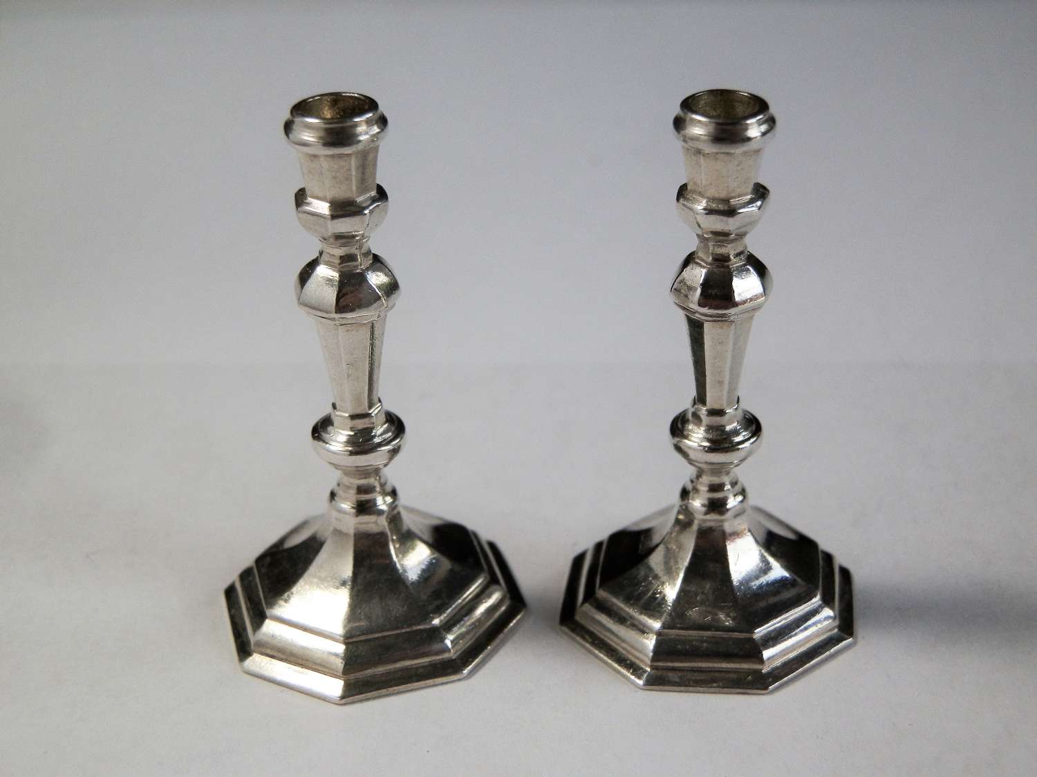 Miniature silver candlesticks, London 1956
