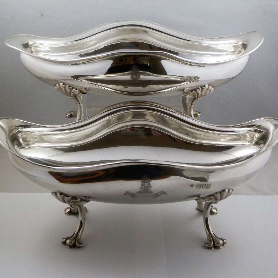 Edwardian pair silver serving bowls, London 1903