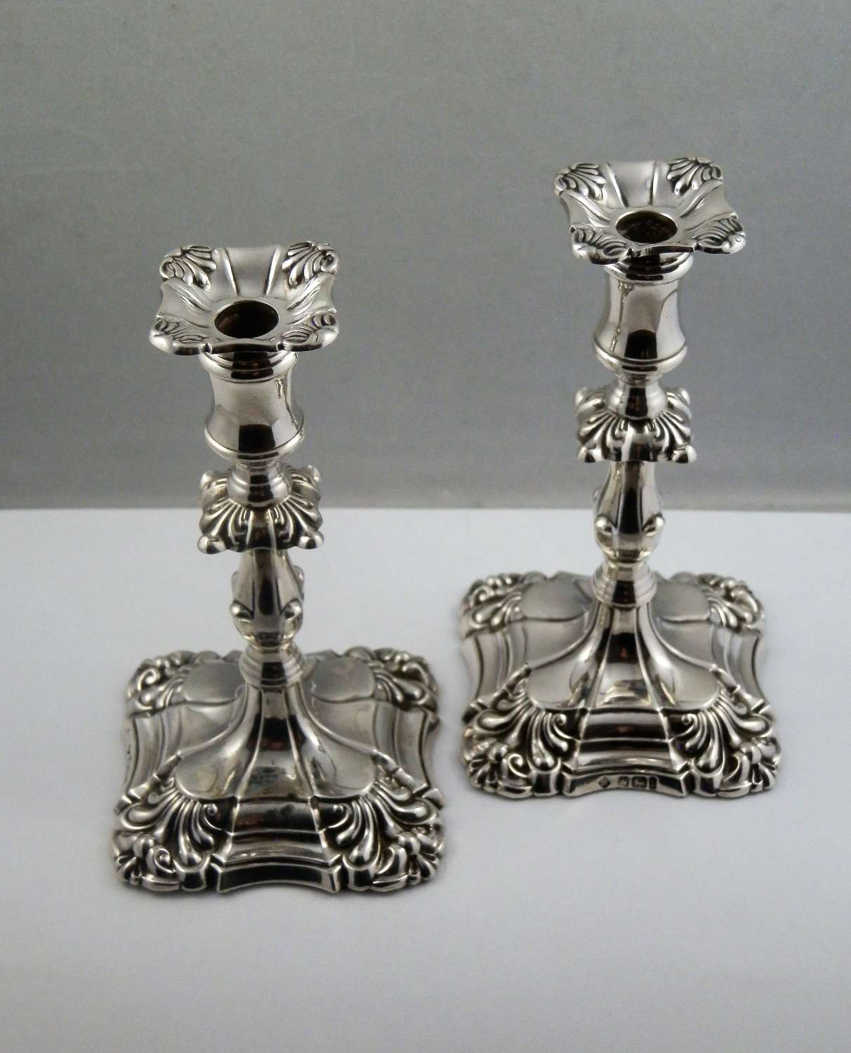 Victorian pair of miniature silver candlesticks, Sheffield 1894