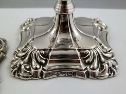 Victorian pair of miniature silver candlesticks, Sheffield 1894