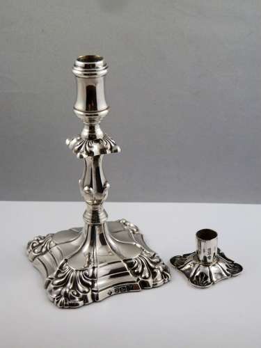 Victorian pair of miniature silver candlesticks, Sheffield 1894