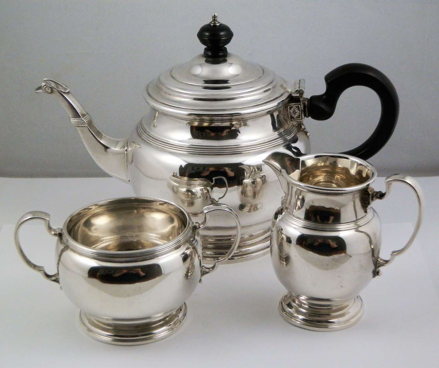 Silver three piece tea set, Mappin & Webb 1926