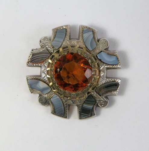 Scottish Victorian Montrose agate, citrine brooch.