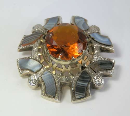Scottish Victorian Montrose agate, citrine brooch.