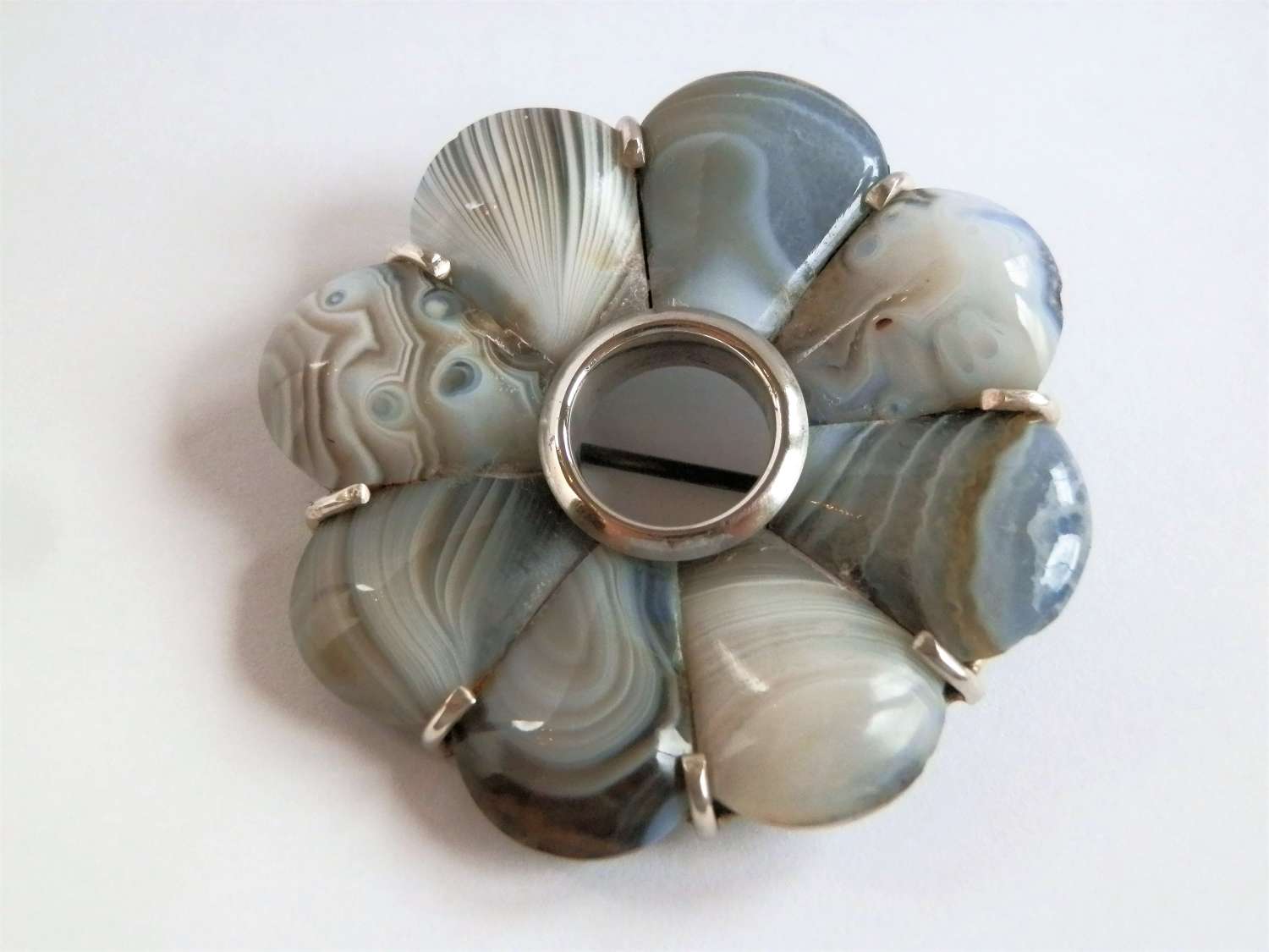 Victorian silver and Montrose agate brooch, c.1880