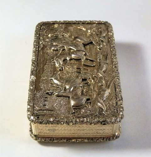 Georgian silver gilt hunting snuff box, Birmingham 1829