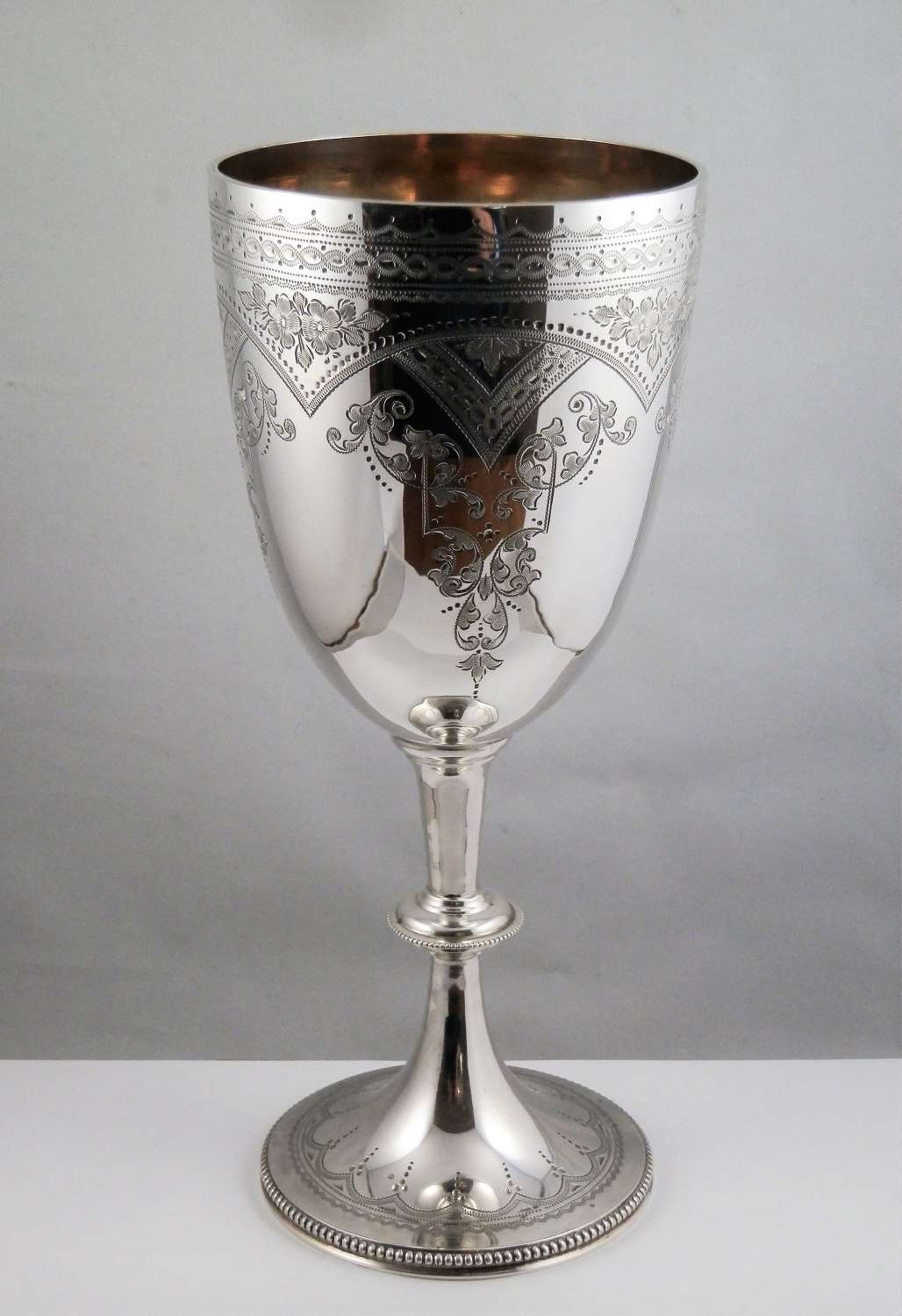 Victorian silver engraved chalice, London 1898