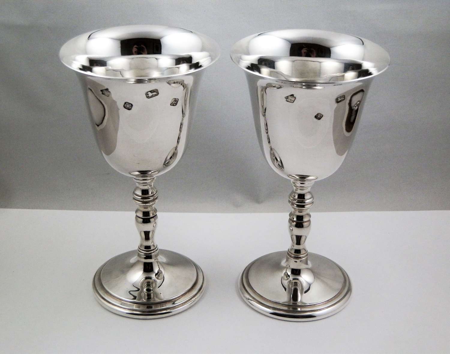Pair of Elizabeth II silver wine goblets, 1975