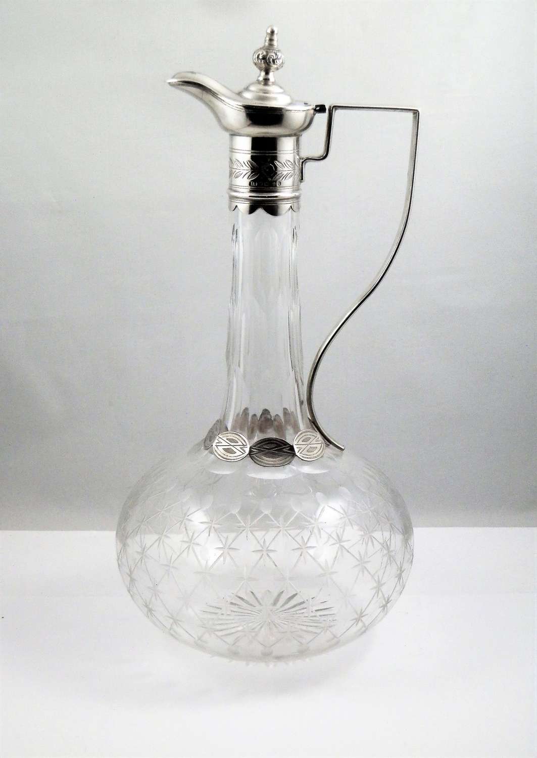 Victorian silver and cut glass decanter, 1885