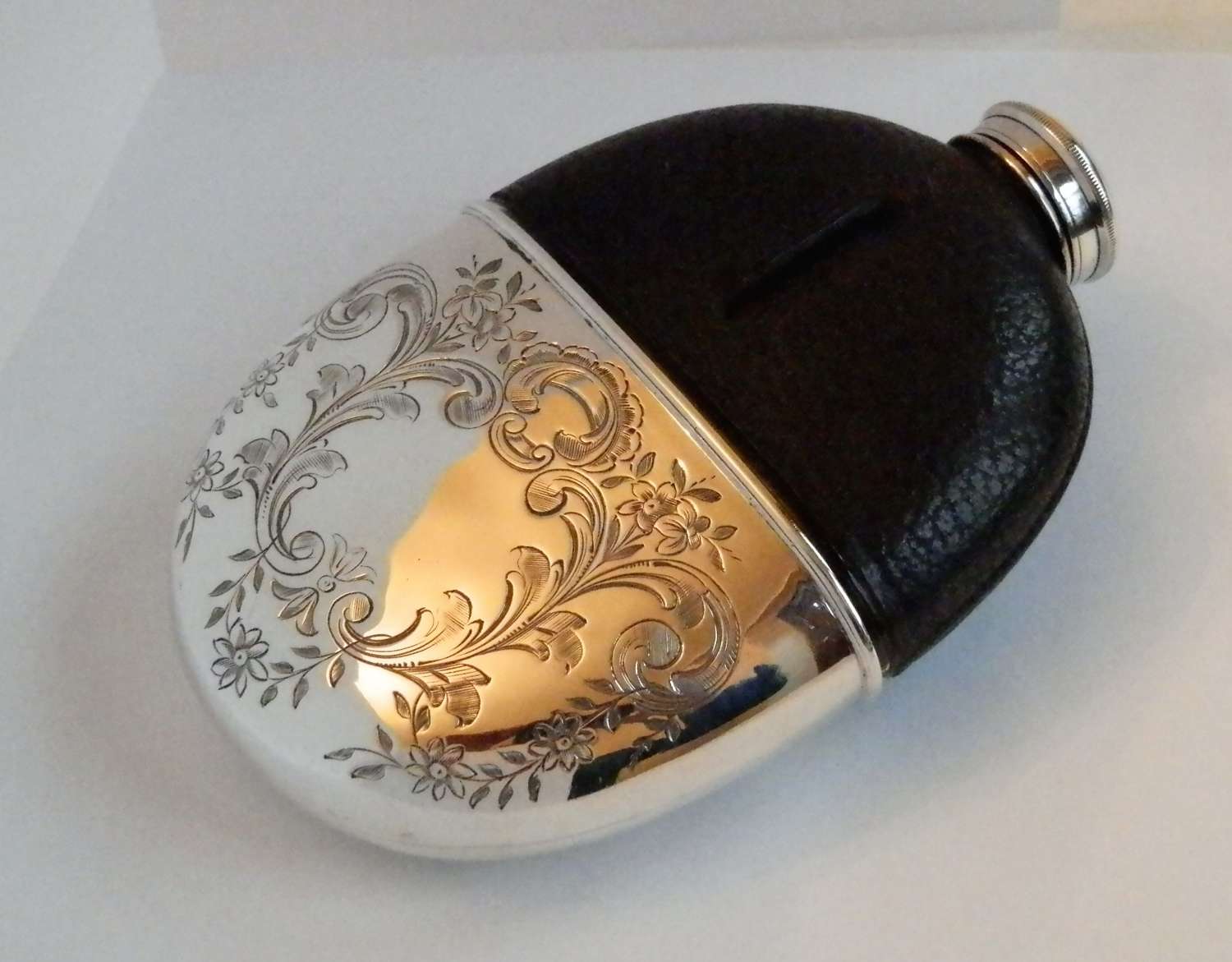 Victorian silver and glass hipflask, Sheffield 1873