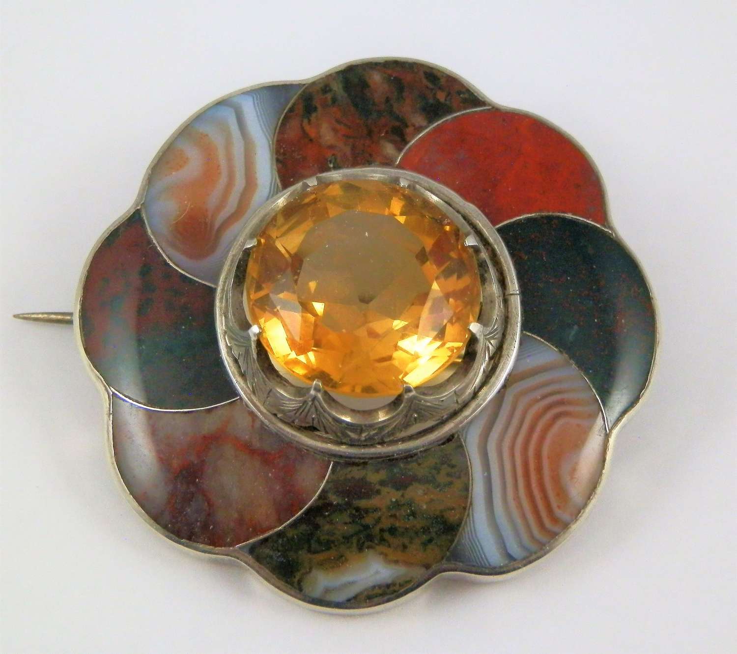 Scottish silver, citrine and agate brooch, c.1880