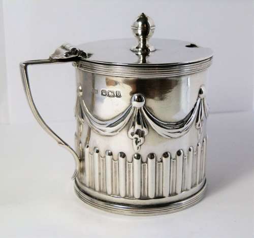 Victorian silver Adam style drum mustard pot, Sheffield 1894