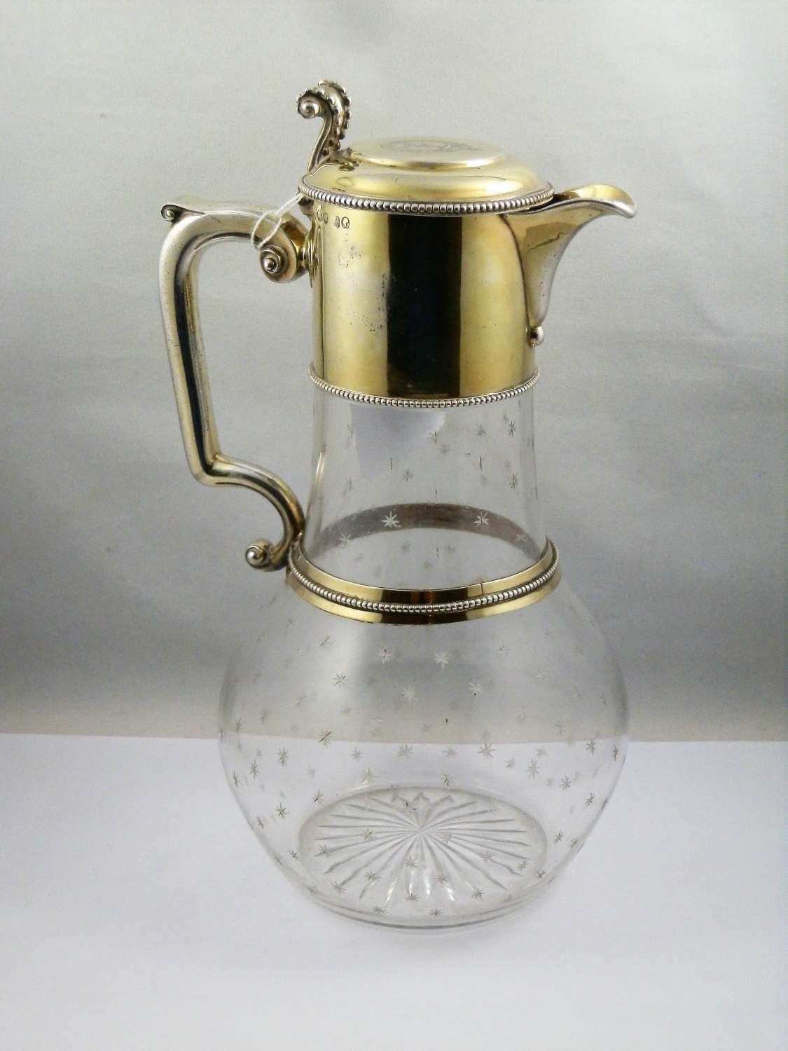 Victorian silver gilt claret jug, John Figg London 1875