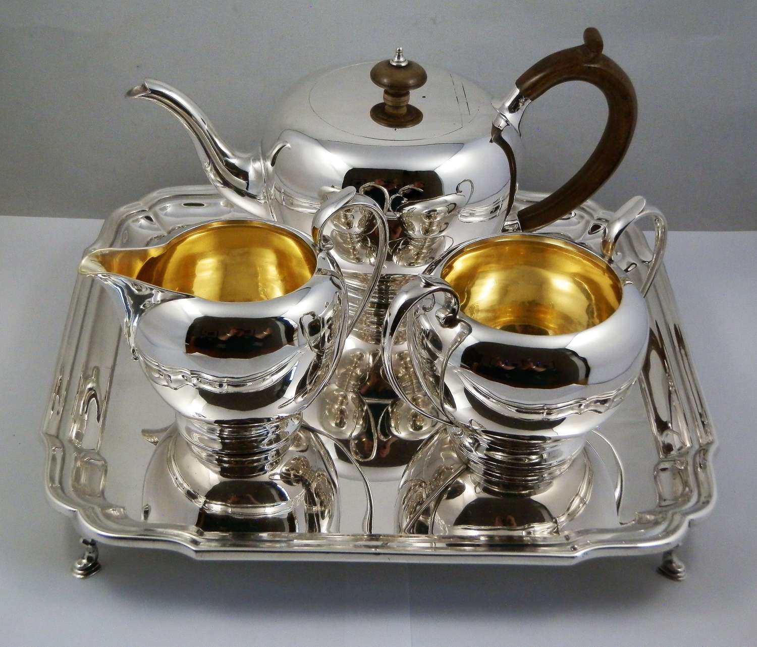 A George V silver tea set and tray, London 1919