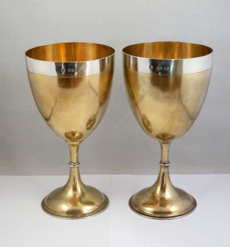 Pair of Victorian silver gilt goblets, London 1869