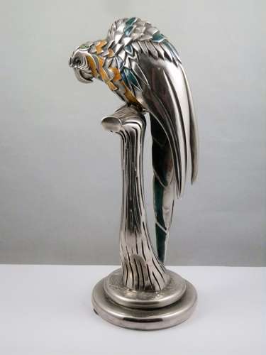 Italian silver and enamel parrot statue by Ottoviani
