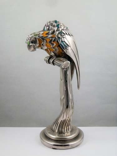 Italian silver and enamel parrot statue by Ottoviani
