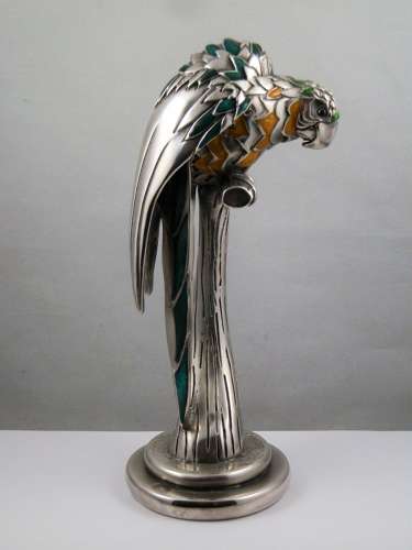 Italian silver and enamel parrot statue by Ottoviani