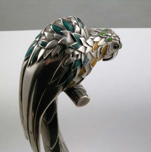 Italian silver and enamel parrot statue by Ottoviani