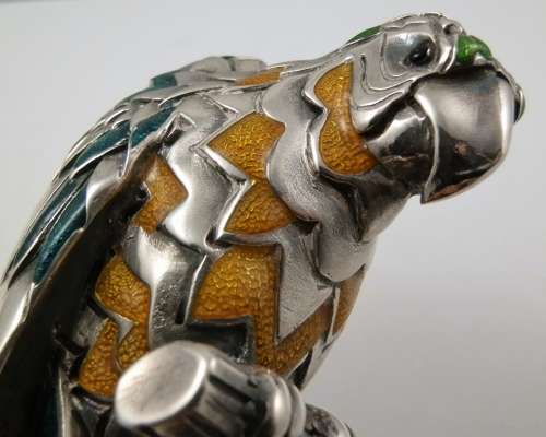 Italian silver and enamel parrot statue by Ottoviani
