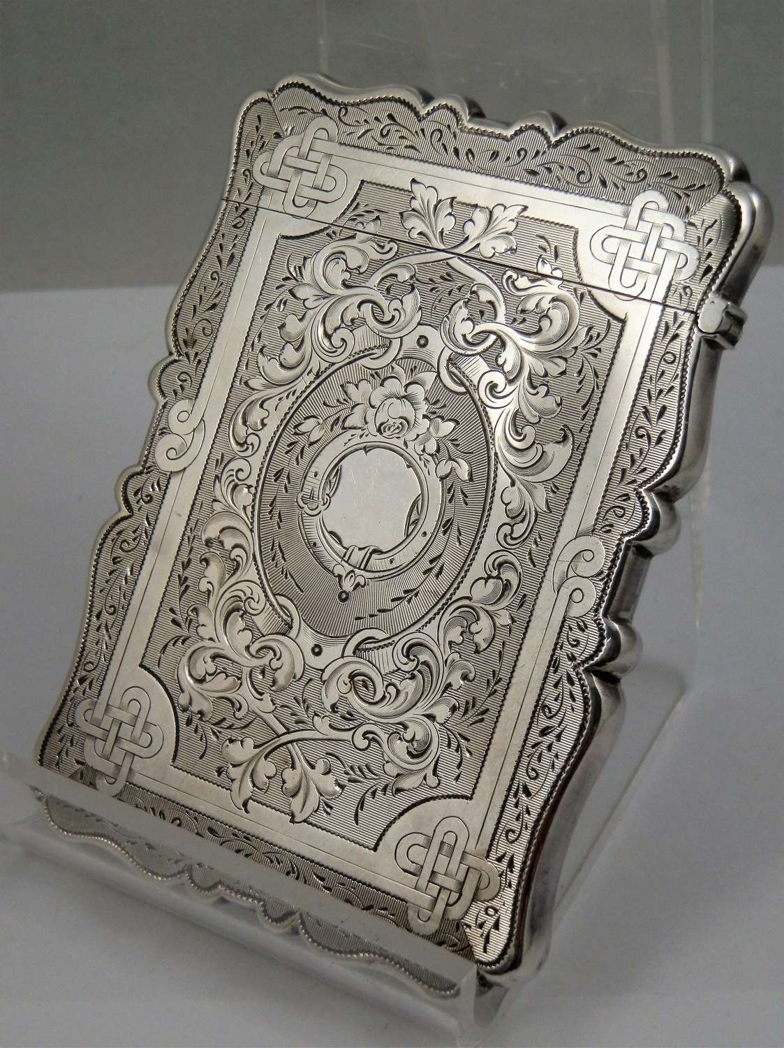 Victorian silver engraved card case, Birmingham 1865