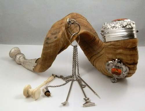 Early Victorian silver and ram's horn table snuff mull ,c.1850