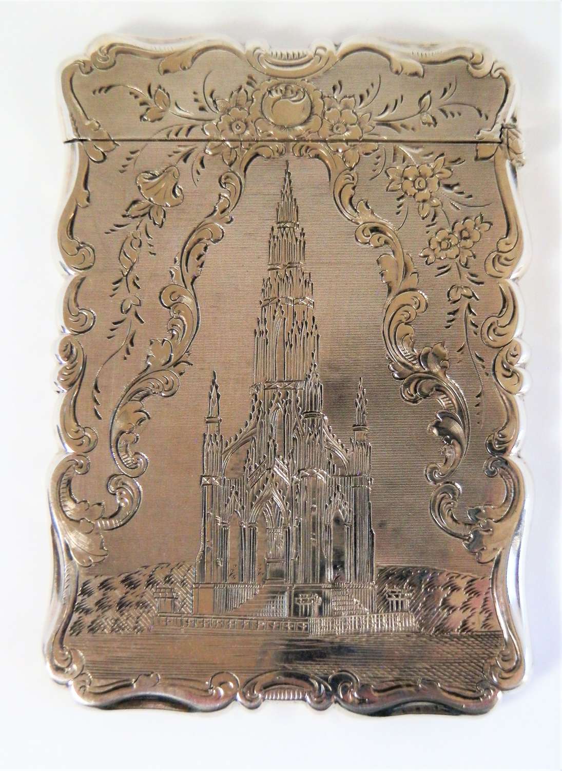 Victorian silver Card Case, Nathanial Mills, Scott Monument,1852