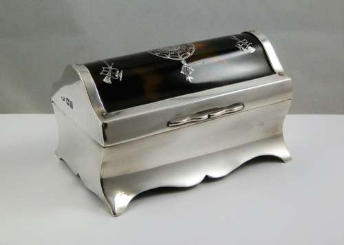Edwardian silver tortoise shell jewellery box, London, Wm Comyns 1911