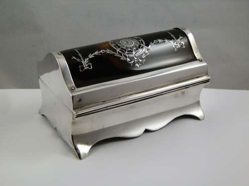 Edwardian silver tortoise shell jewellery box, London, Wm Comyns 1911