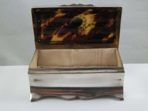 Edwardian silver tortoise shell jewellery box, London, Wm Comyns 1911