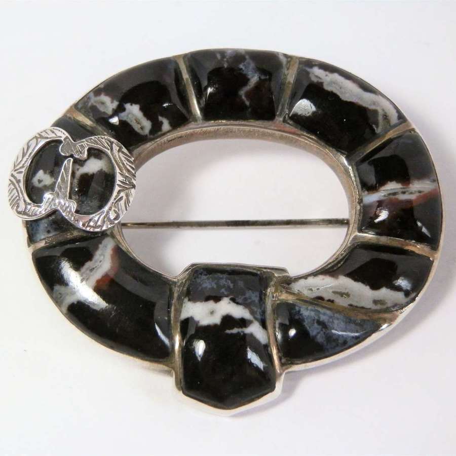 Scottish silver and agate buckle style brooch, c.1880
