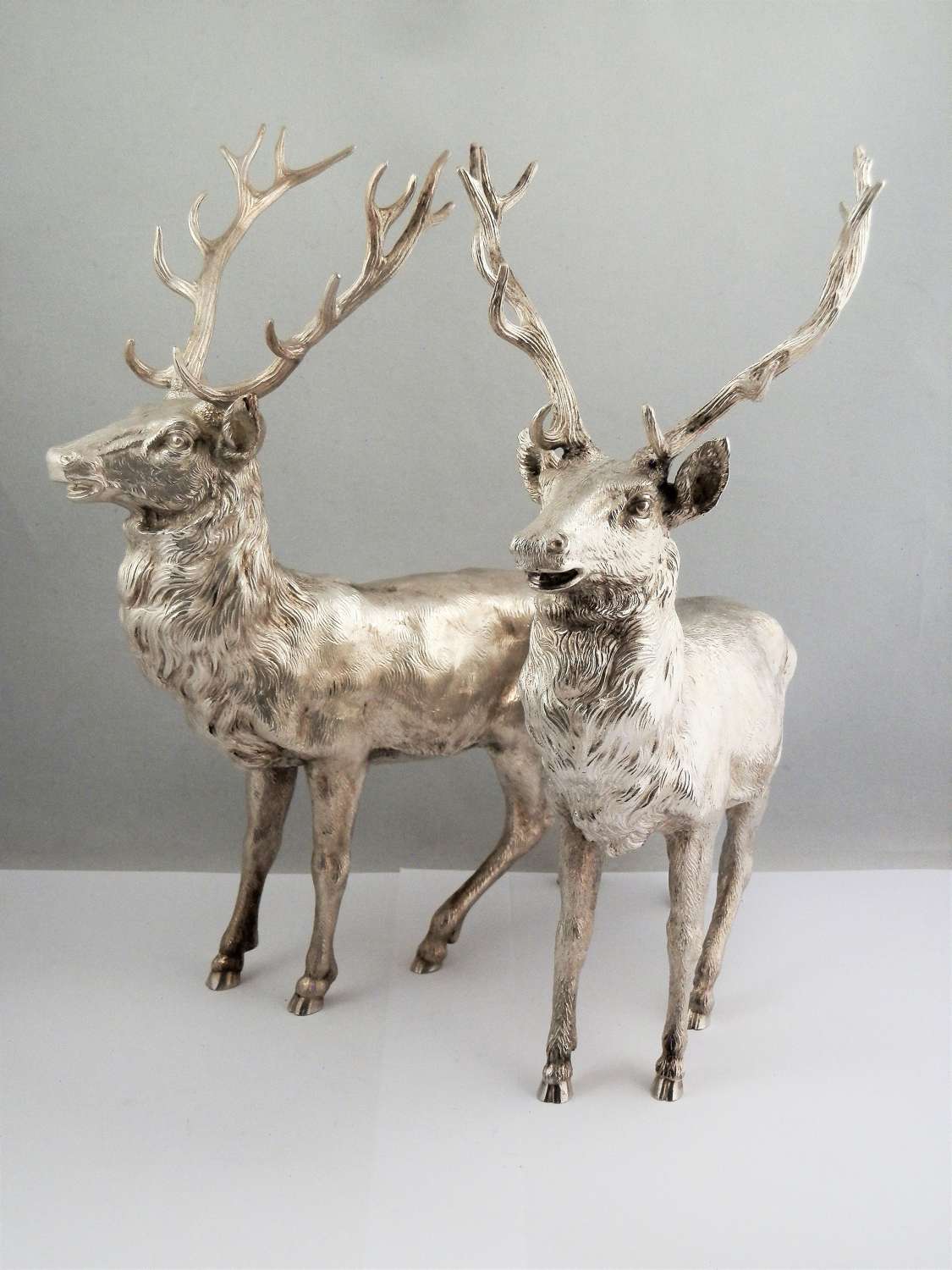 A pair of large sterling silver stags, C.J.Vander Sheffield 1999