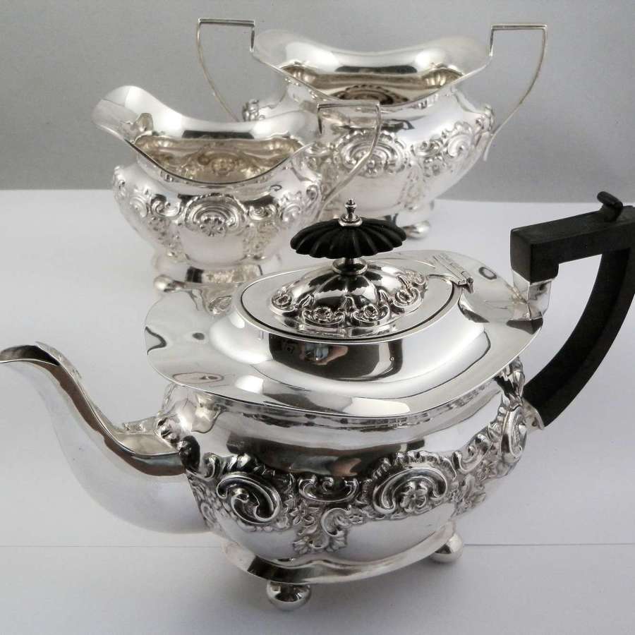 Edwardian silver 3 piece tea set, William Aitken 1904