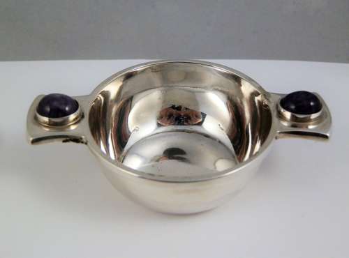 Rare Edwardian silver and amethyst quaich, George Unite 1911
