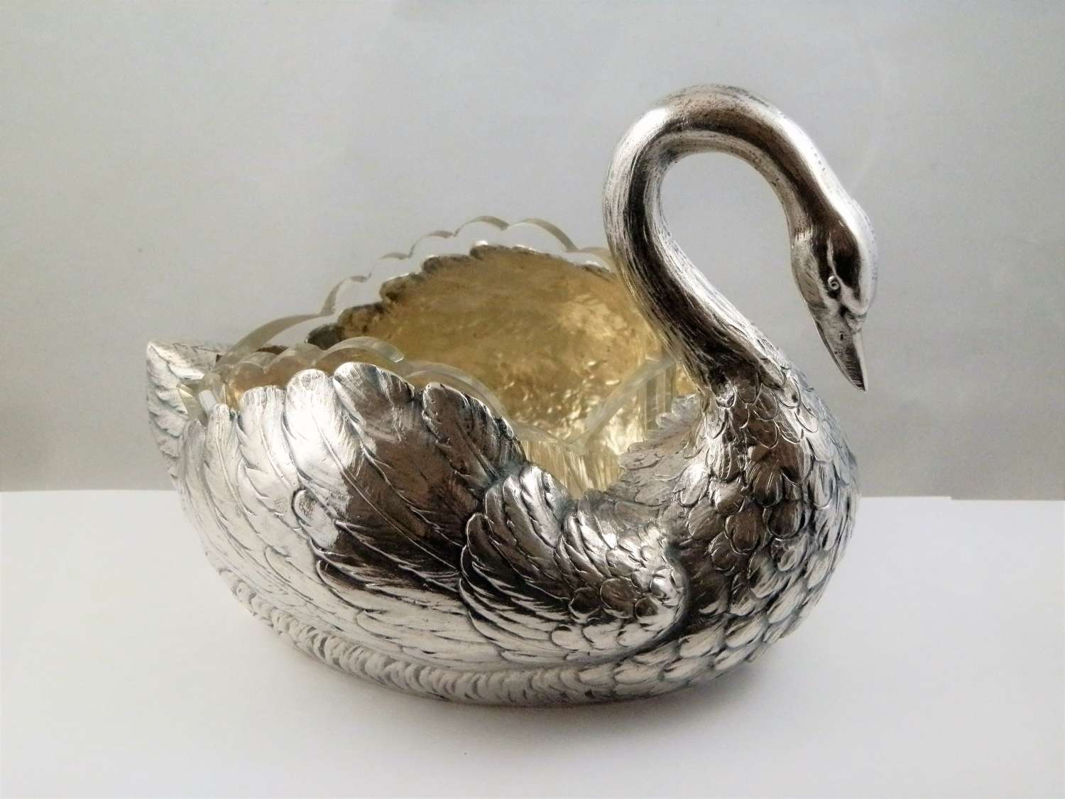 A Hannau silver swan with glass liner c.1890