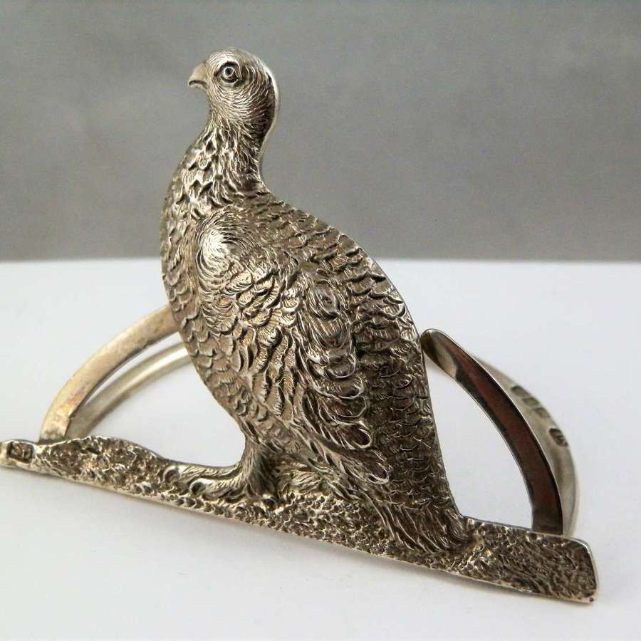 A rare Edwardian silver partridge menu holder, London 1907