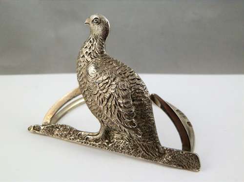 A rare Edwardian silver partridge menu holder, London 1907