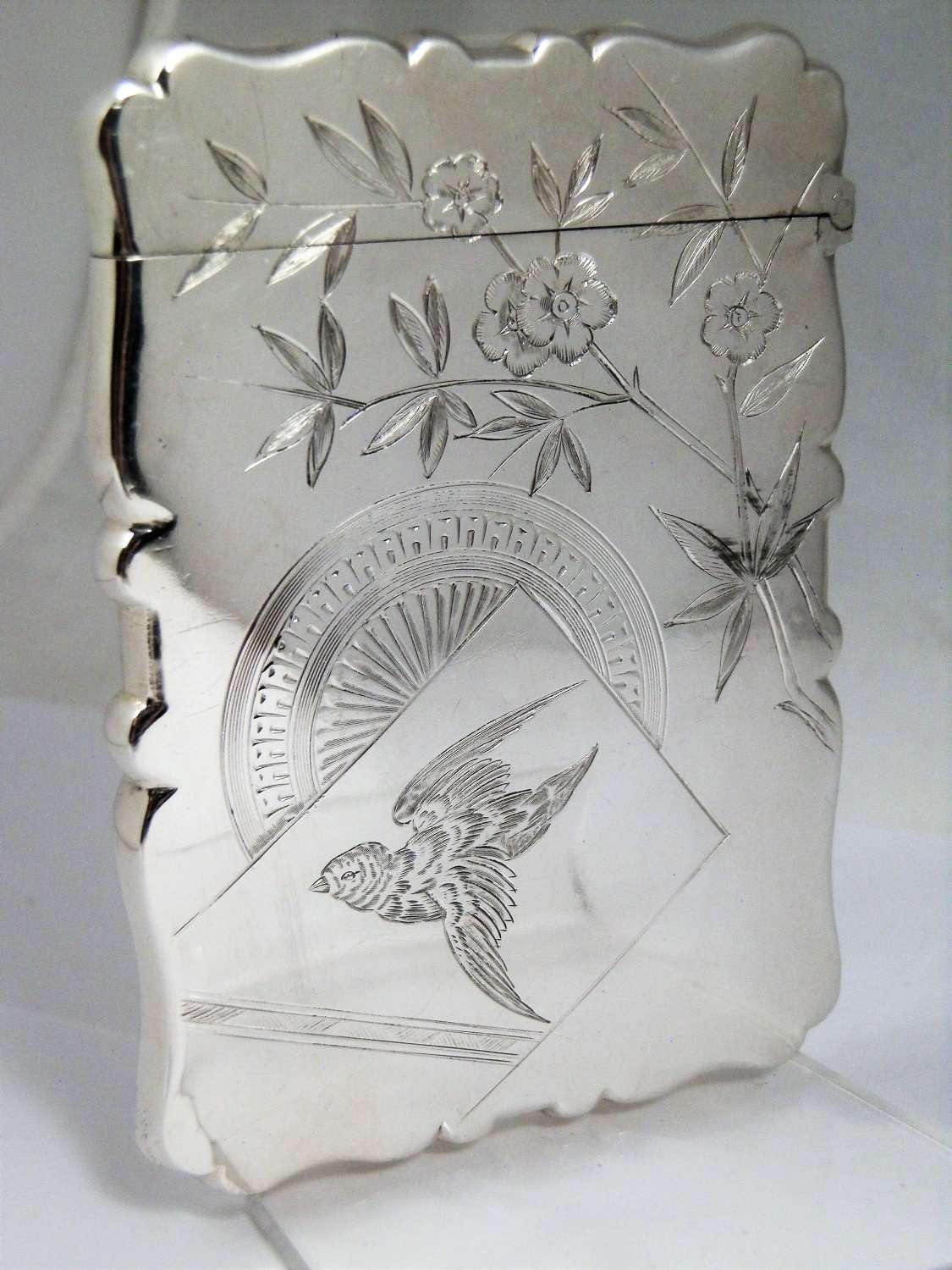 Victorian silver asthetic style card case, Birmingham 1880