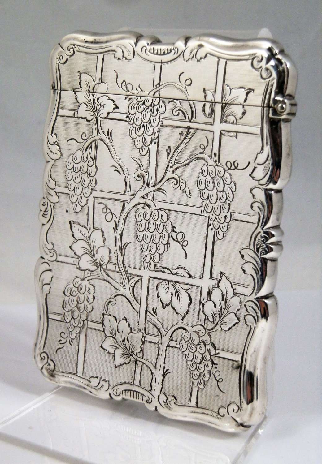 Early Victorian silver engraved card case, Birmingham 1852
