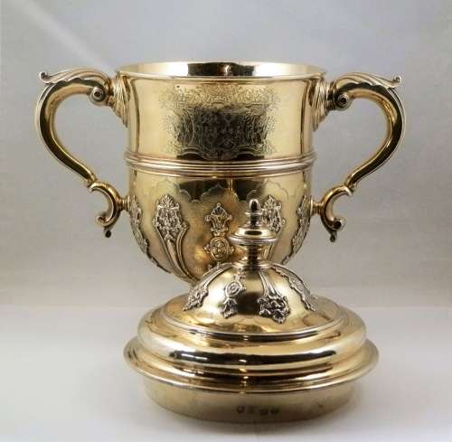 George II large silver gilt lidded cup, London 1748