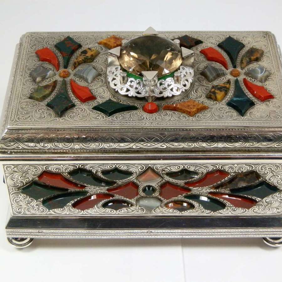 Victorian Scottish silver and agate jewellery box, c.1890