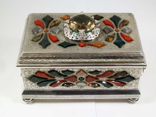 Victorian Scottish silver and agate jewellery box, c.1890
